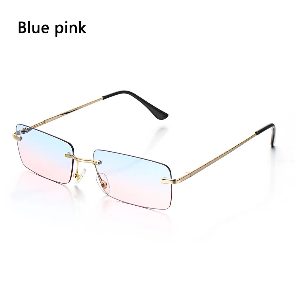 Traveling Style Mountaineering Sunglasses for Men Women UV400 Shades Rectangle Rimless Eyeglasses Gradient Colors Eyewear