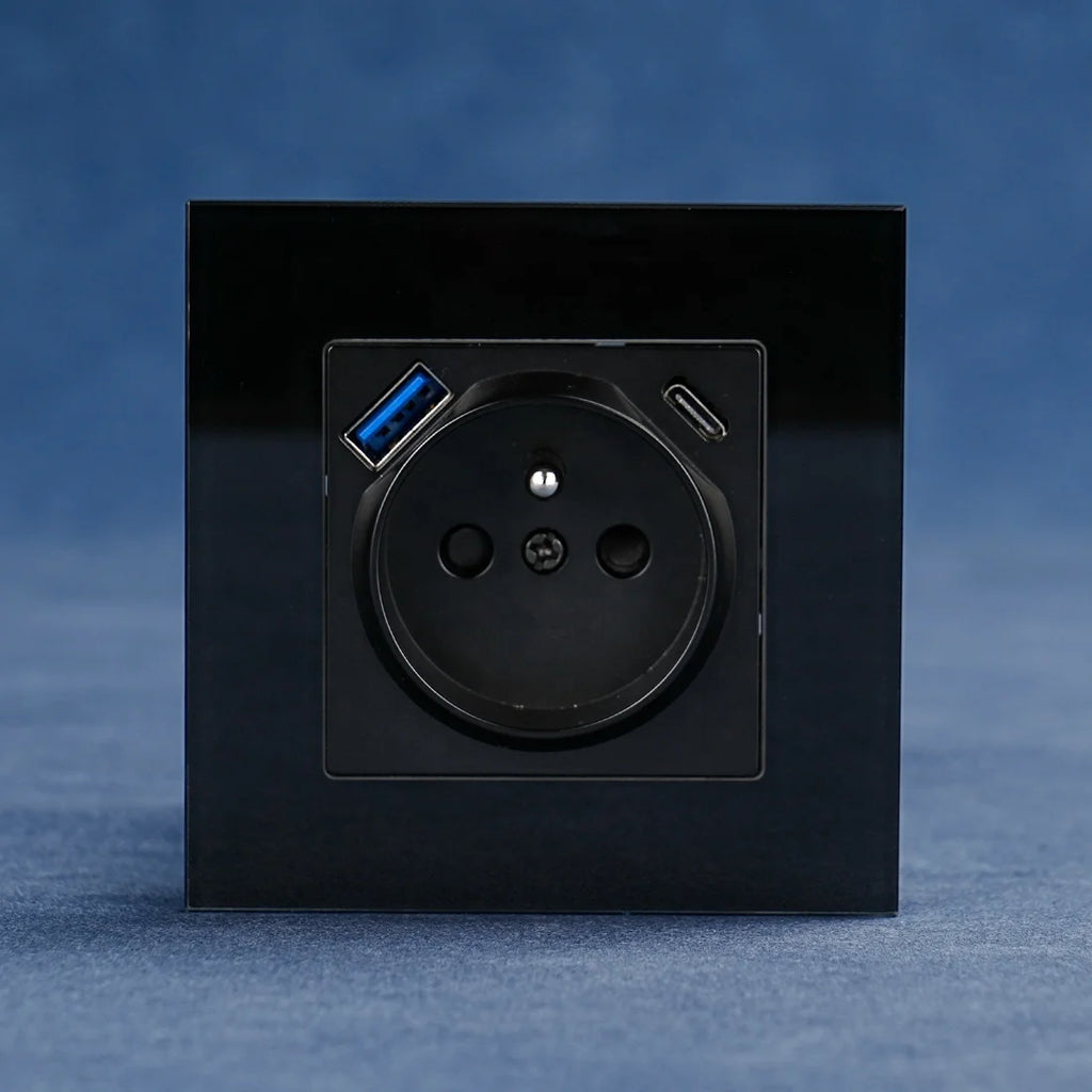 2024 New Fast Charging French Electric Wall Socket Stylish Glass Design with EU Plug Standards for Various Decorations