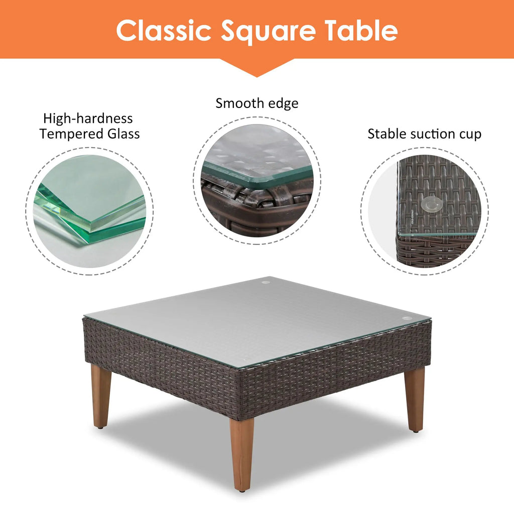 4-pieces Outdoor Wicker Sofa Set;  Patio Furniture with Colorful Pillows;  L-shape sofa set;  Gray cushions and Black Rattan