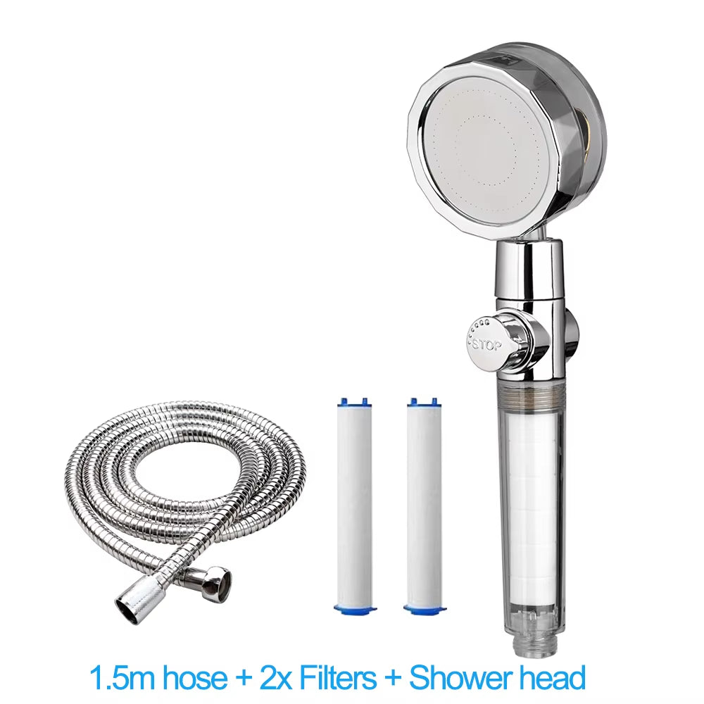 New 2021 Dropshipping Propeller Driven Shower Head with Stop Button Shower Head with Fan High Pressure Handheld Shower Nozzle