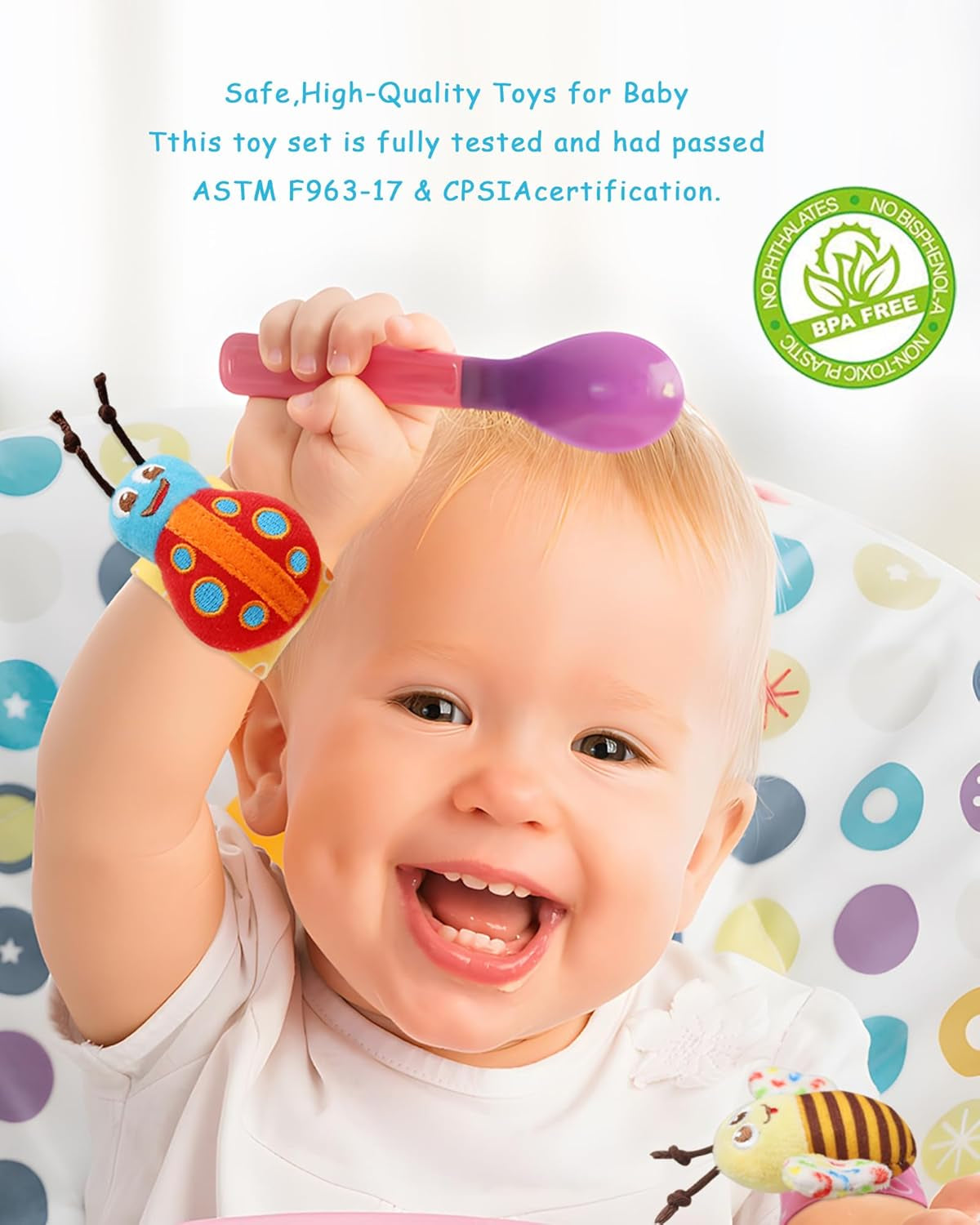 Wrist Rattles Foot Finder Rattle Sock Baby Toy, Rattle Toy, Arm Hand Bracelet Rattle, Feet Leg Ankle Socks, Activity Rattle Present Gift for Newborn Infant Babies Boy Girl Bebe (8 Pcs-A)