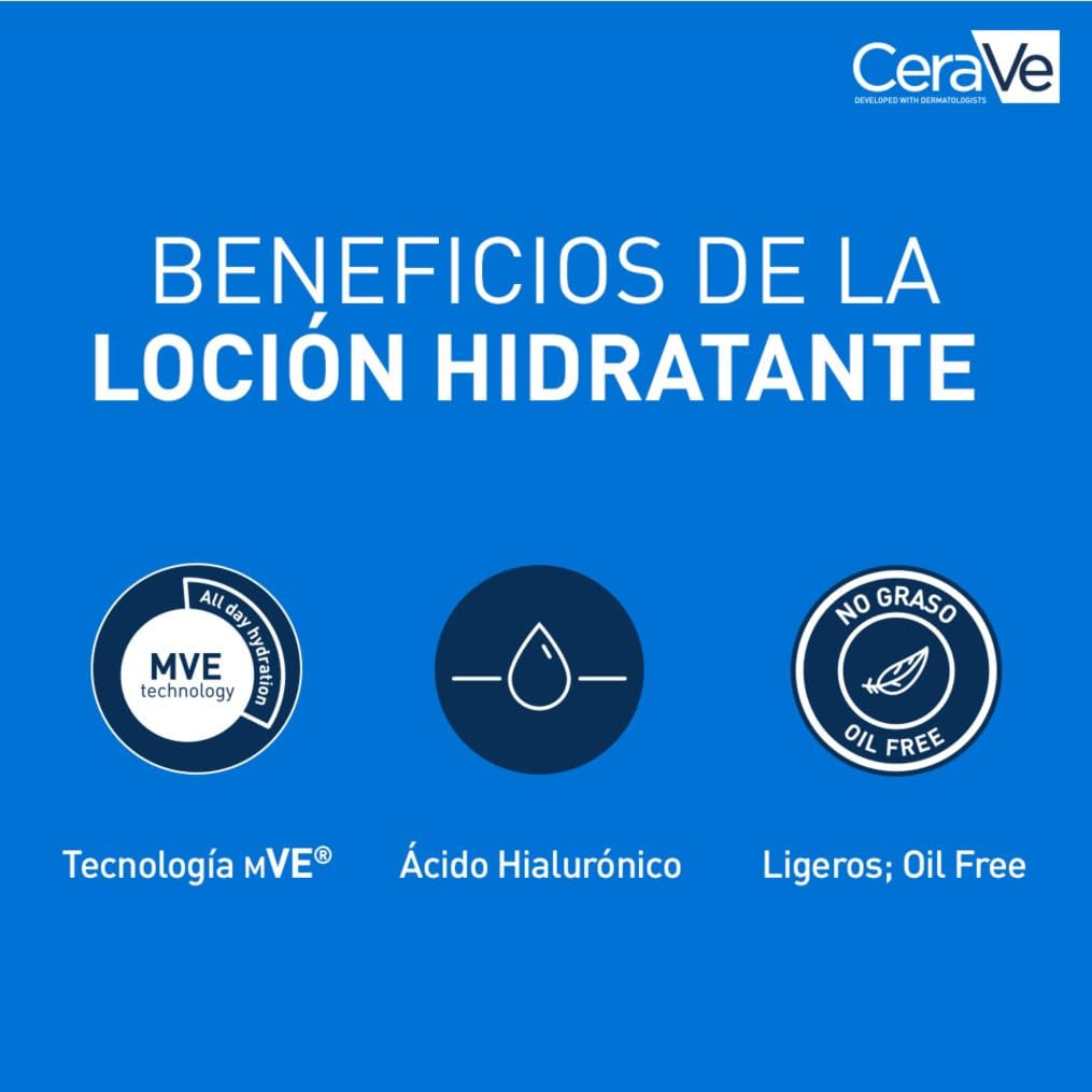 Cerave - Loción Hidratante, Piel Seca, Hidrata Y Restaura La Barrera Protectora De La Piel, Enriquecida Con Ceramidas Esenciales Y Ácido Hialurónico, Fórmula Ligera, Apta Para Rostro Y Cuerpo