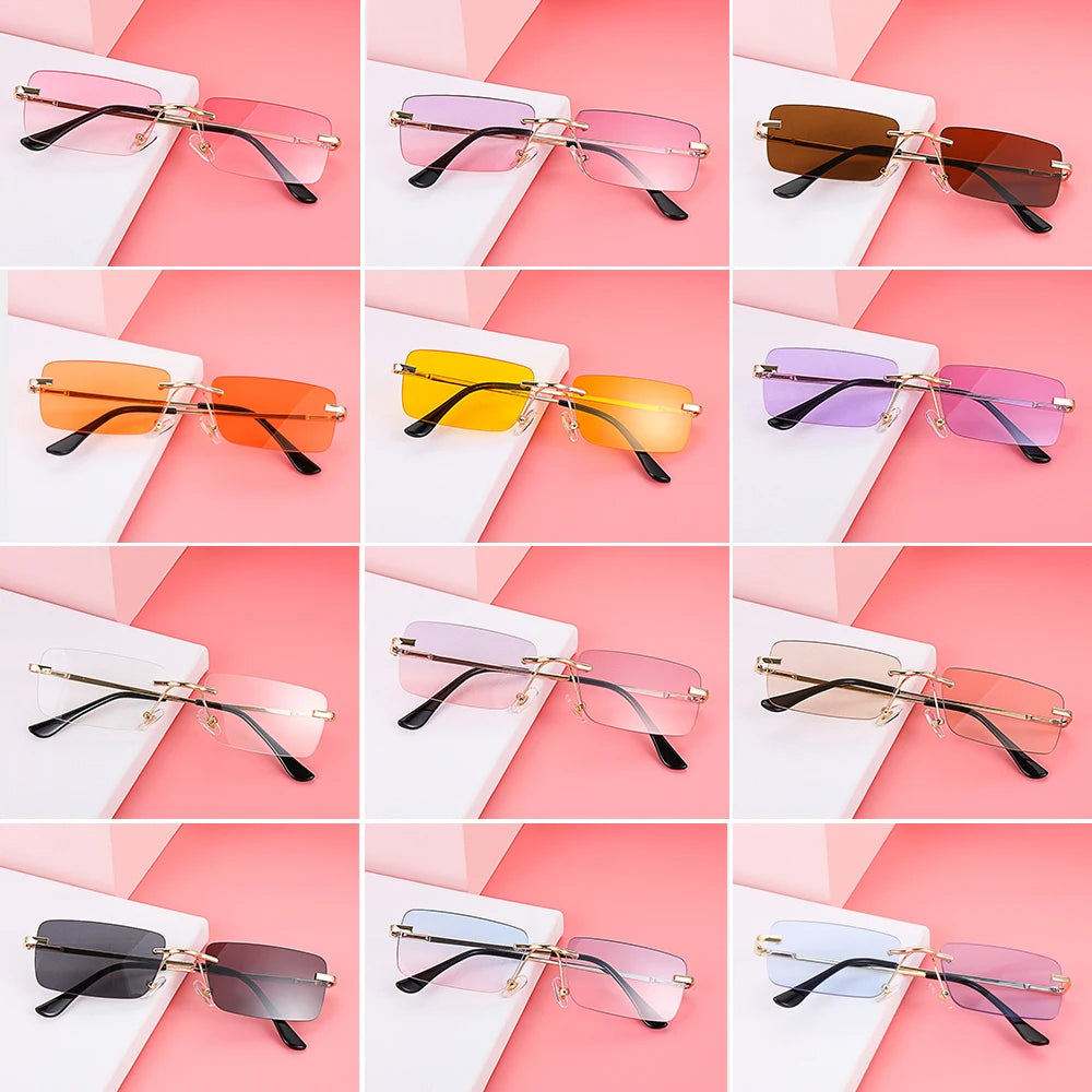 Traveling Style Mountaineering Sunglasses for Men Women UV400 Shades Rectangle Rimless Eyeglasses Gradient Colors Eyewear