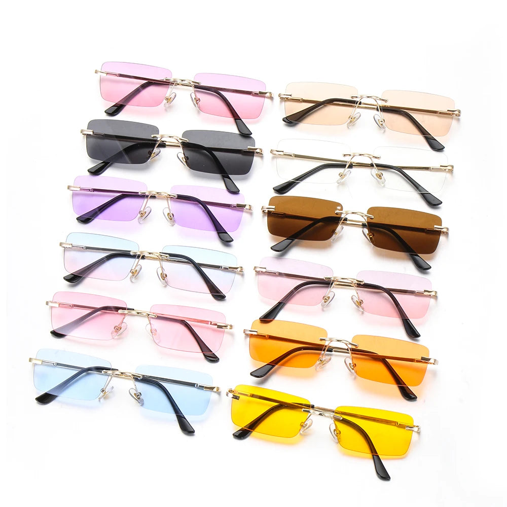 Traveling Style Mountaineering Sunglasses for Men Women UV400 Shades Rectangle Rimless Eyeglasses Gradient Colors Eyewear