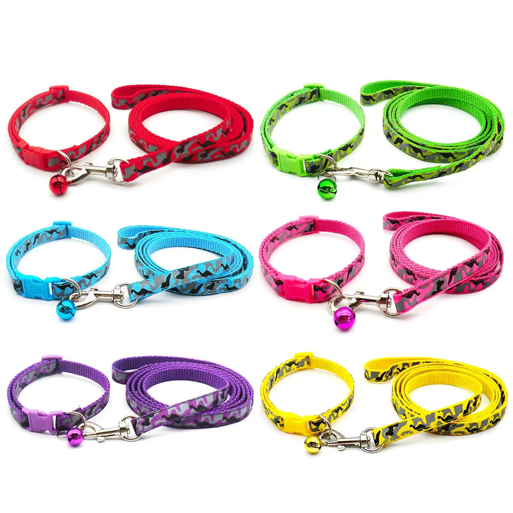 24Pcs Lovely Dog Leash and Collar Set 1.2M for Puppy Cat Traction Rope Dog Collar Harness Durable Walking Pet Supplies Anti-Lost